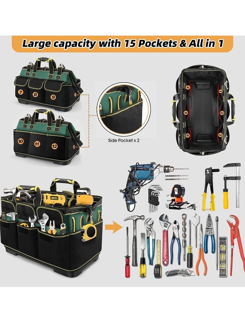 TRASSLE Heavy Duty Hard Bottom Tool Bag, 1680D Electrician Tool Bags for Men, 17 Inch Waterproof Tool Bag, Wide Mouth Tool Tote Bag with 15 Pockets, Craftsman Open Top Tool Bag, Technician Tool Bag  - Image 4