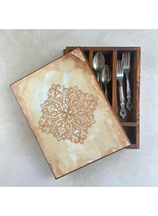 TR Designs TR Designs Wooden Cutlery Storage Box with Lid Exquisite  - Image 1