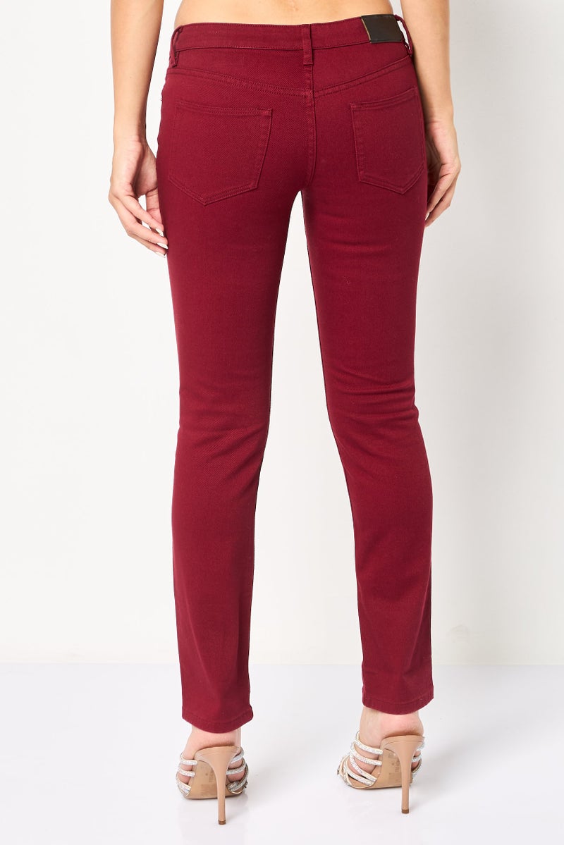 LACOSTE Women Slim Fit Solid Stretchable Denim Jeans, Maroon - Image 4