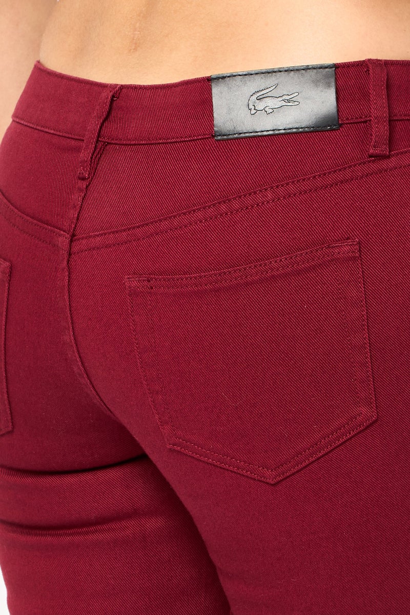 LACOSTE Women Slim Fit Solid Stretchable Denim Jeans, Maroon - Image 3