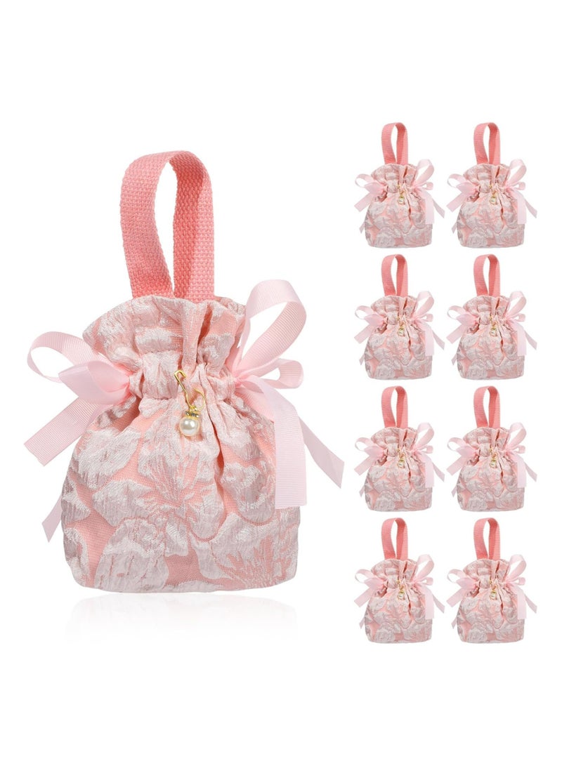 عام **8 أكياس هدايا زهرية صغيرة، أكياس قماشية وردية بمقابض، حقائب صغيرة بأربطة (للهدايا الصغيرة في حفلات الشاي)، حفلات الأطفال، حفلات العروس، أعياد الميلاد، والزفاف.** - Image 1