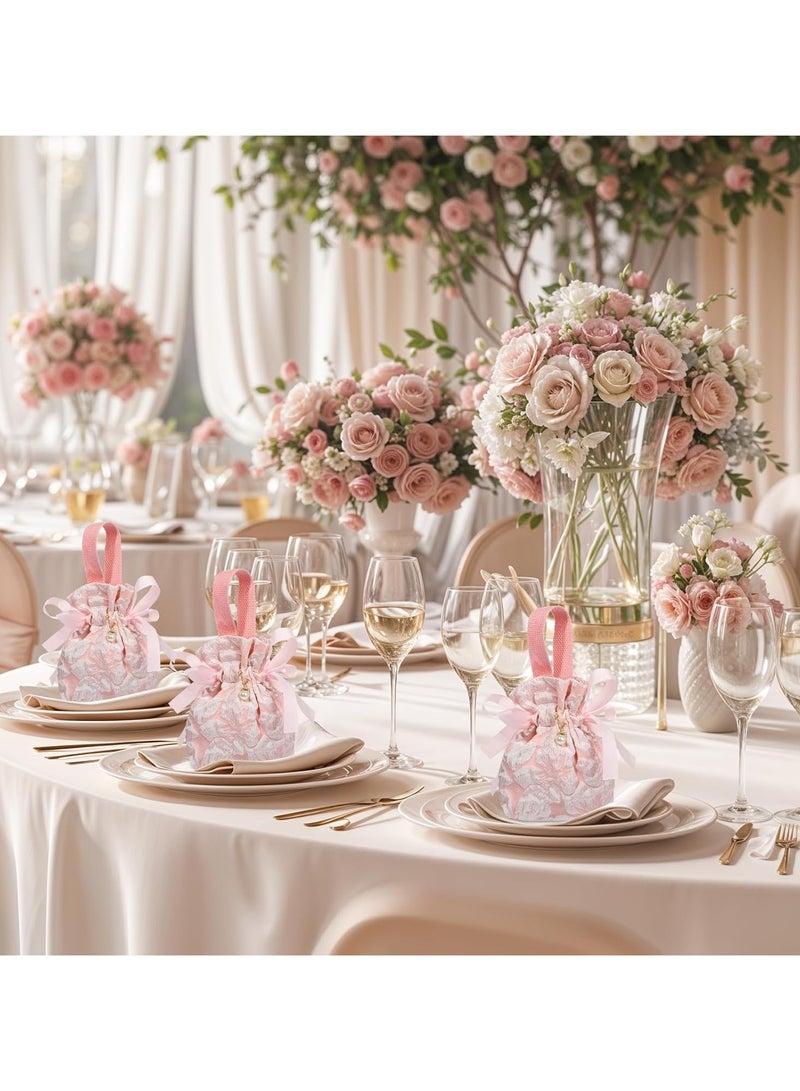 عام **8 أكياس هدايا زهرية صغيرة، أكياس قماشية وردية بمقابض، حقائب صغيرة بأربطة (للهدايا الصغيرة في حفلات الشاي)، حفلات الأطفال، حفلات العروس، أعياد الميلاد، والزفاف.** - Image 2