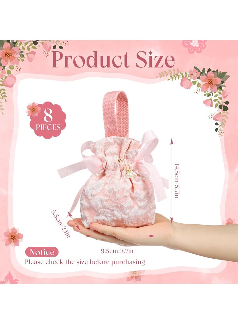 عام **8 أكياس هدايا زهرية صغيرة، أكياس قماشية وردية بمقابض، حقائب صغيرة بأربطة (للهدايا الصغيرة في حفلات الشاي)، حفلات الأطفال، حفلات العروس، أعياد الميلاد، والزفاف.** - Image 5