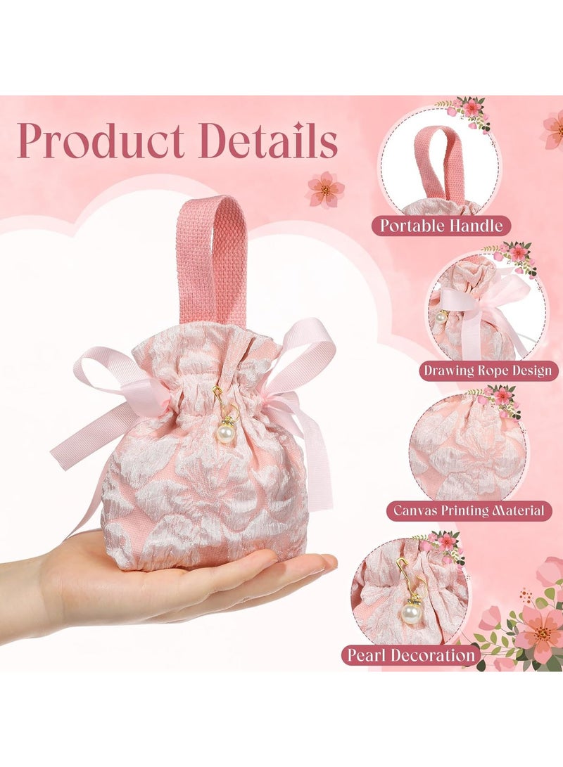 عام **8 أكياس هدايا زهرية صغيرة، أكياس قماشية وردية بمقابض، حقائب صغيرة بأربطة (للهدايا الصغيرة في حفلات الشاي)، حفلات الأطفال، حفلات العروس، أعياد الميلاد، والزفاف.** - Image 3