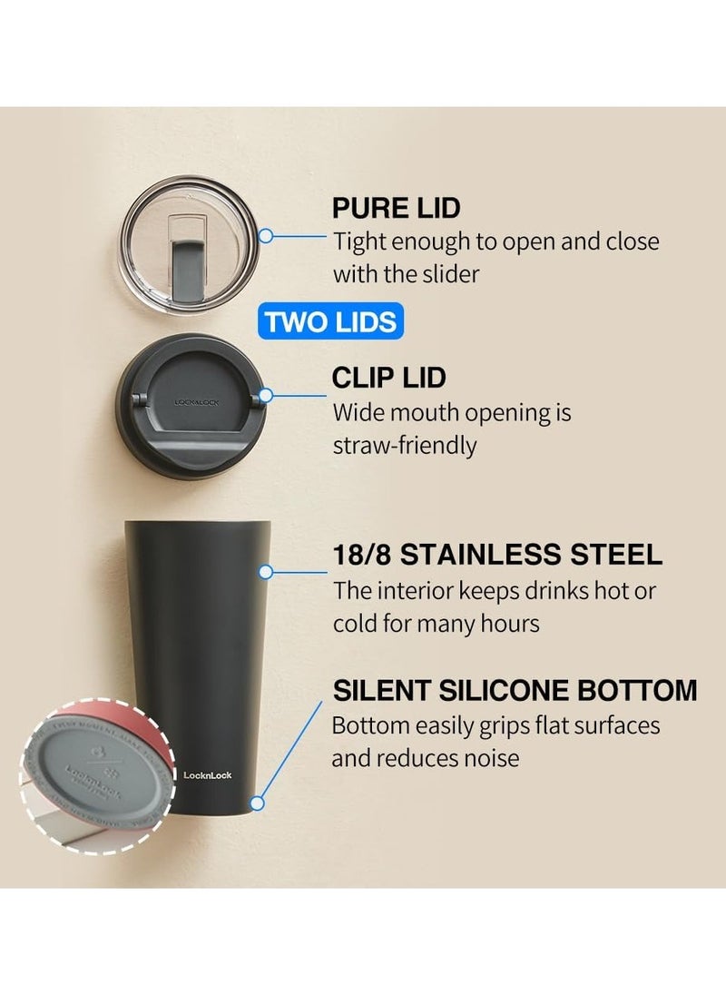 LOCK & LOCK LocknLock 540ml Clip Tumbler in Black - Stainless Steel, Double-Vacuum Insulation, Non-Slip Pad, Convenient Cap  - Image 5