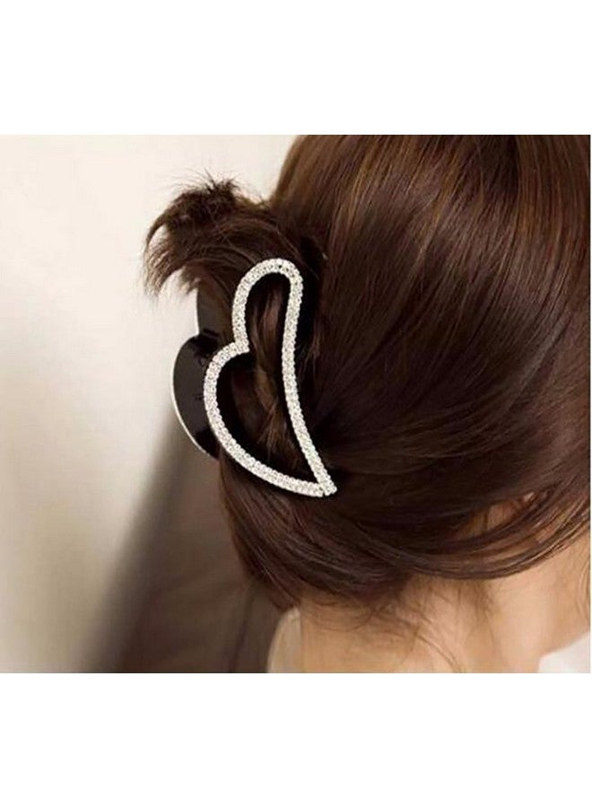 Fodattm Women Elegant Hollow Heart Rhinestone Crystal Hair Clip Jaw Clip Lady Large Hairpin Hair Claw Hair Accessories (Black) - Image 2