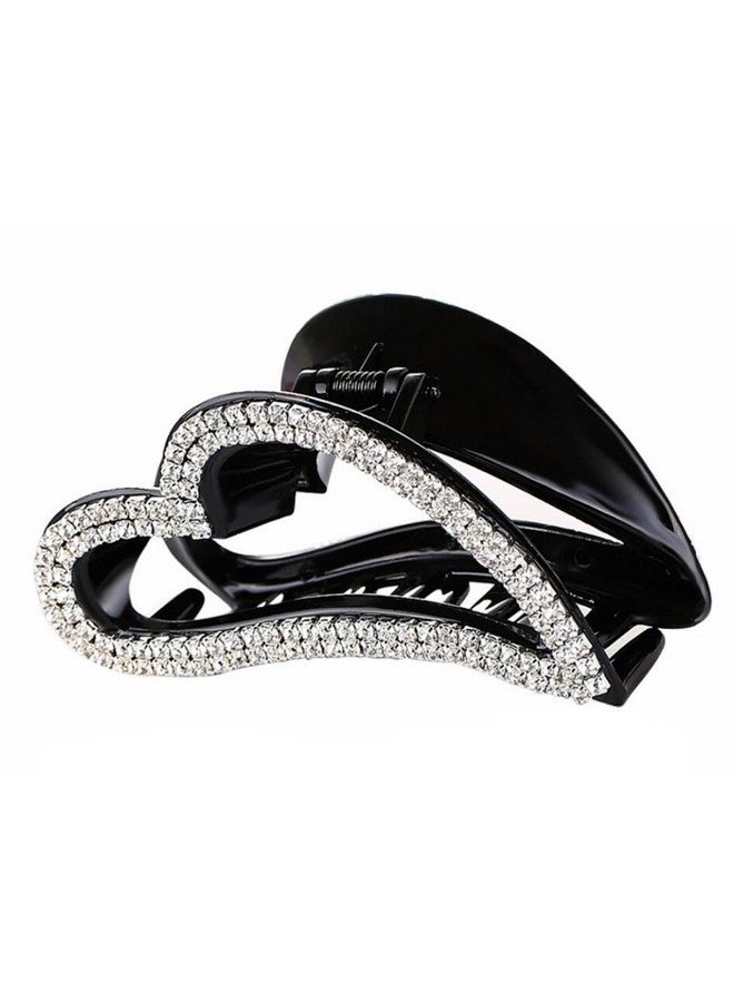 Fodattm Women Elegant Hollow Heart Rhinestone Crystal Hair Clip Jaw Clip Lady Large Hairpin Hair Claw Hair Accessories (Black) - Image 1