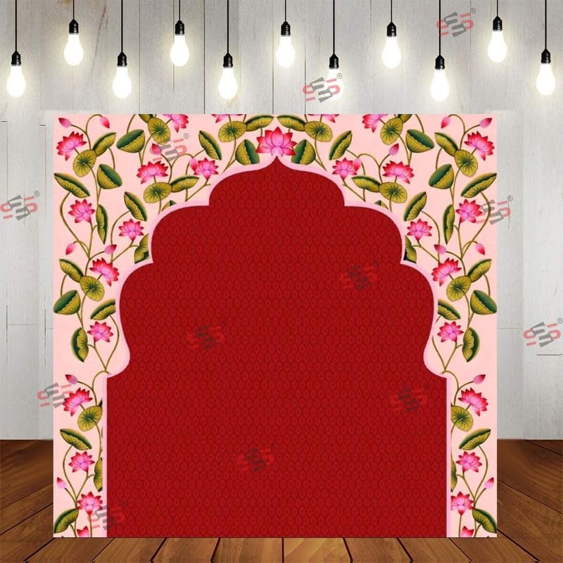 S2S قماش خلفية وردة وردية قوسية لتزيين البوجا التقليدية، قماش تزيين خلفية | قماش ستارة للمهرجانات والفعاليات والمناسبات - (5 × 5 قدم) - Image 1