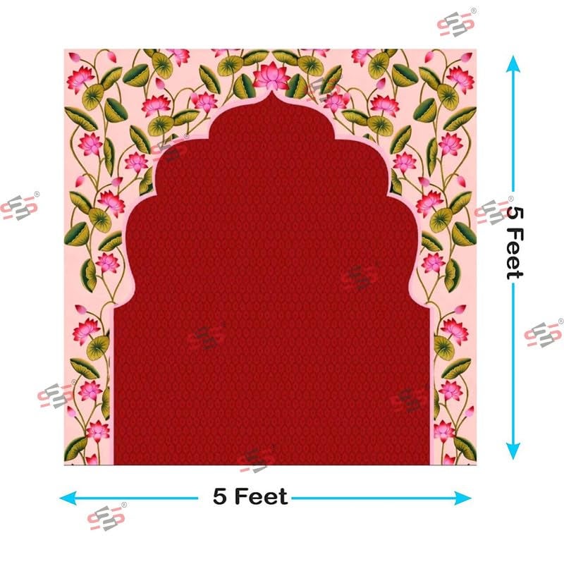 S2S قماش خلفية وردة وردية قوسية لتزيين البوجا التقليدية، قماش تزيين خلفية | قماش ستارة للمهرجانات والفعاليات والمناسبات - (5 × 5 قدم) - Image 5