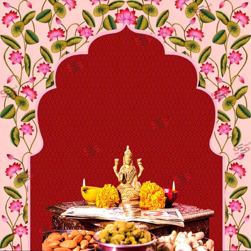 S2S قماش خلفية وردة وردية قوسية لتزيين البوجا التقليدية، قماش تزيين خلفية | قماش ستارة للمهرجانات والفعاليات والمناسبات - (5 × 5 قدم) - Image 4