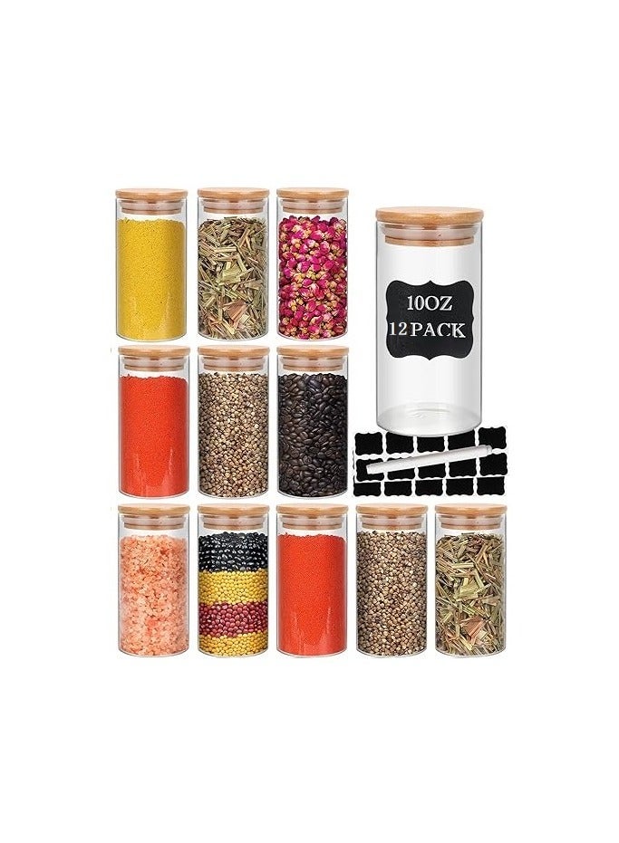 Home zone 12 Pack Glass Storage Jars with Bamboo Lids, 10oz Airtight Food Containers for Kitchen, Spices, Coffee, Snacks - Image 1