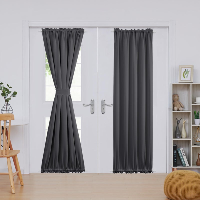 Deconovo Blackout Door Curtain for Glass Doors & Sidelights, Thermal Insulated Privacy Panel with Dual Rod Pockets & Adjustable Tieback, Machineâ€‘Washable Curtain (54W x 40L, Dark Grey, 1 Panel) - Image 1