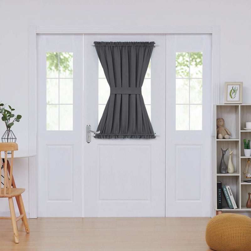 Deconovo Blackout Door Curtain for Glass Doors & Sidelights, Thermal Insulated Privacy Panel with Dual Rod Pockets & Adjustable Tieback, Machineâ€‘Washable Curtain (54W x 40L, Dark Grey, 1 Panel) - Image 2