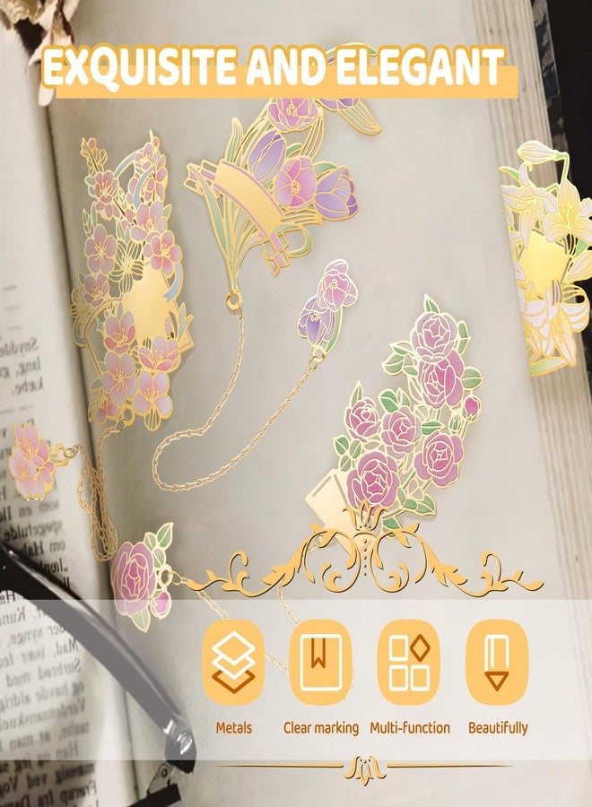 Roucerlin 2 Packs Metal Flower Bookmark with Chain, Fancy Book Marks for Women Book Lovers Reading, Pretty Cute Charm Bookmark for Friends Birthday Graduation Present (Lily, Tulip) - Image 3