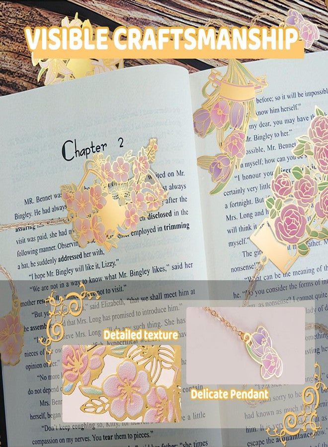 Roucerlin 2 Packs Metal Flower Bookmark with Chain, Fancy Book Marks for Women Book Lovers Reading, Pretty Cute Charm Bookmark for Friends Birthday Graduation Present (Lily, Tulip) - Image 4