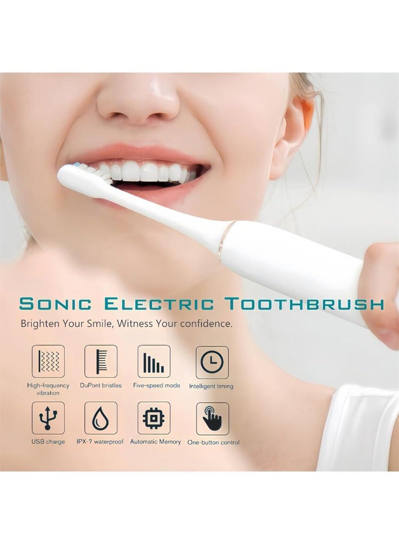 KHAJUL 1PC White Sonic Toothbrush, Rechargeable Electric Toothbrush for Adults and Kids with 6 Brush Heads, 6 Modes Teeth Whitening Electric Toothbrush with IPX7 Waterproof - Image 5