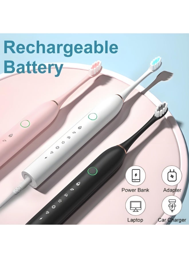 KHAJUL 1PC White Sonic Toothbrush, Rechargeable Electric Toothbrush for Adults and Kids with 6 Brush Heads, 6 Modes Teeth Whitening Electric Toothbrush with IPX7 Waterproof - Image 3