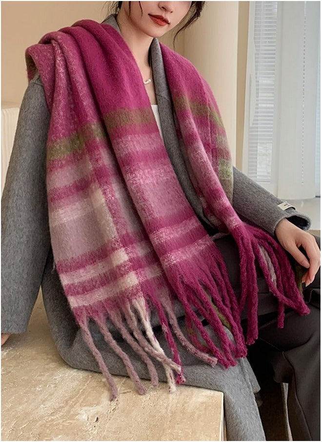 Wander Agio - Winter Women Warm Scarf Long Shawl Large Scarves Cold Weather Thicker Blanket Wrap Colour Plaid Stripe Purple 19 - Image 1