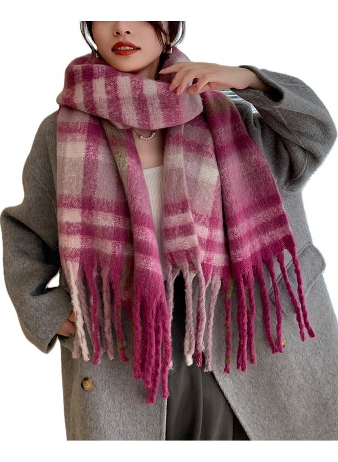 Wander Agio - Winter Women Warm Scarf Long Shawl Large Scarves Cold Weather Thicker Blanket Wrap Colour Plaid Stripe Purple 19 - Image 1