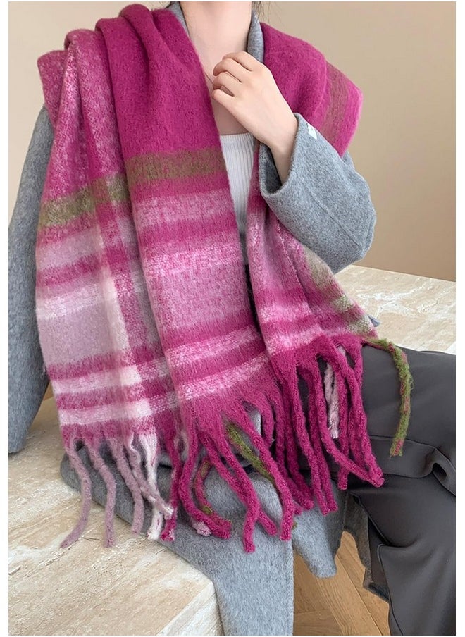 Wander Agio - Winter Women Warm Scarf Long Shawl Large Scarves Cold Weather Thicker Blanket Wrap Colour Plaid Stripe Purple 19 - Image 1