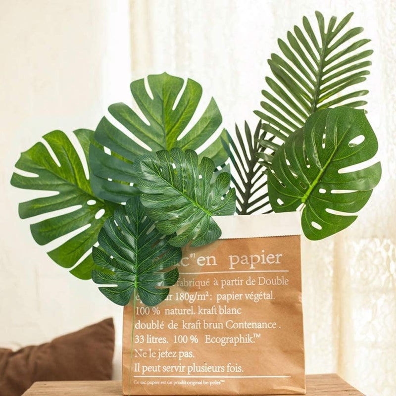 LOMIRO 78 Pieces 7 Kinds Artificial Tropical Leaf Jungle Leaves Plant Safari Leaves Decorations for Hawaiian Party Decorations Beach Birthday Luau Party Decorations - Image 3