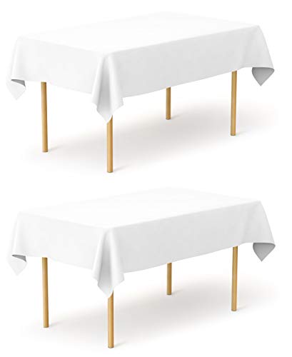 Pomp Pure White 60" x 102" Poplin Polyester Tablecloth (2 Pack) | Wrinkle + Stain Resistant Easy Care Premium Fabric | - Image 2