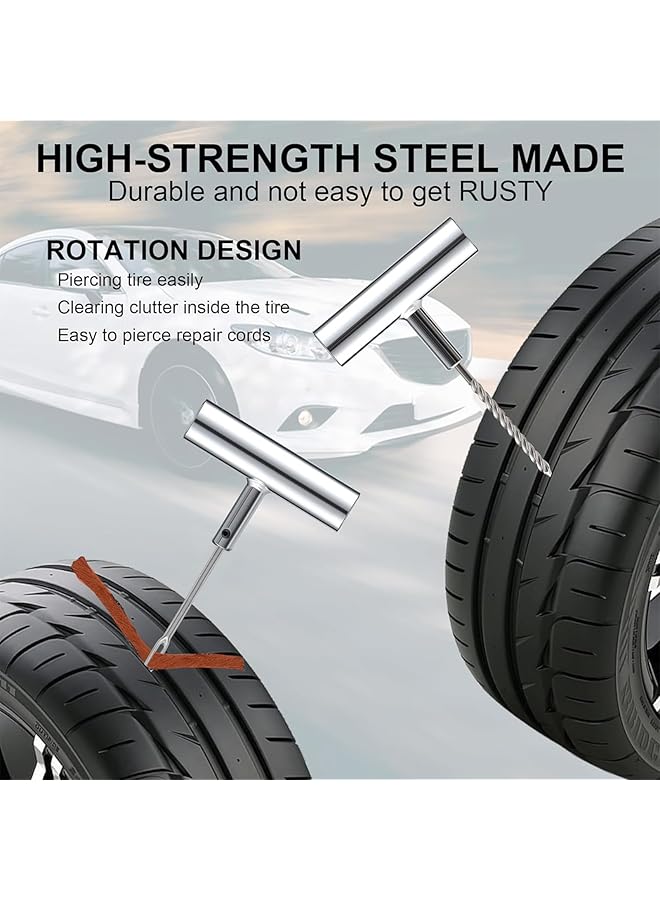 طقم إصلاح الإطارات، طقم إصلاح ثقوب الإطارات لإصلاح ثقب الإطار المسطح، أداة سدادة الإطارات للسيارة والدراجة النارية والدراجات الرباعية والجيب والشاحنات - 24 قطعة - Image 3