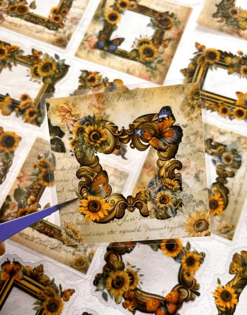 كاغيت جيمي دوكان Mirror Butterfly Love Series Yellow Color Flower and Butterfly Patterned Frame 30 Pieces Transparent Pet Sticker
