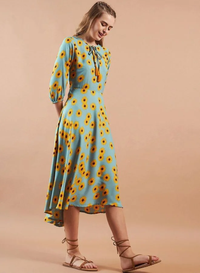 Freehand  Women Regular Fit Floral Printed Round Neck Three-Quarter Sleeve Shift Dress for Women | Best Price UAE