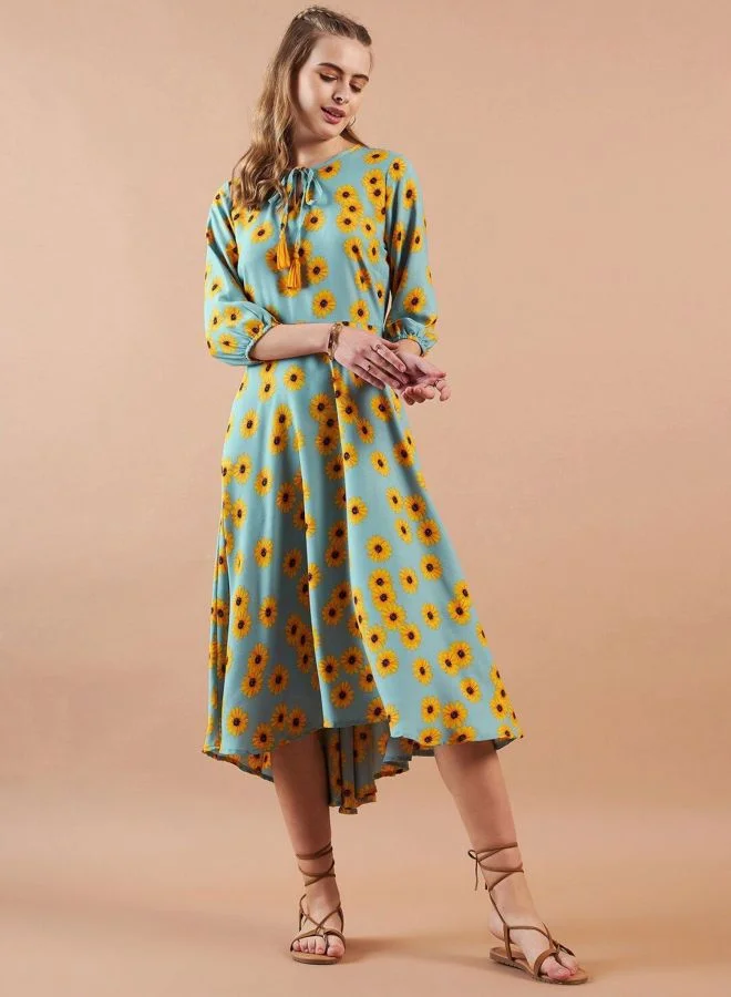Freehand  Women Regular Fit Floral Printed Round Neck Three-Quarter Sleeve Shift Dress for Women | Best Price UAE