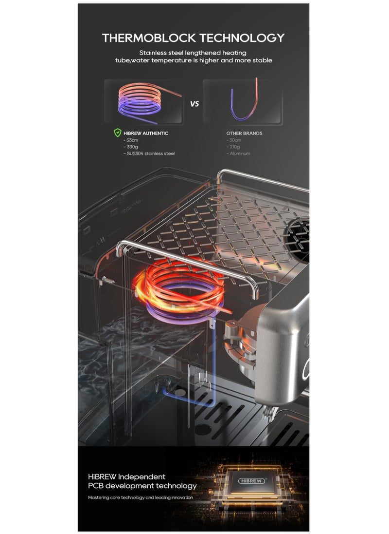 HiBREW - Hibrew Espresso Coffee Machine 1350w 1.8L Water Tank Cappuccino Coffee Maker Stainless Steel H10A - Image 1