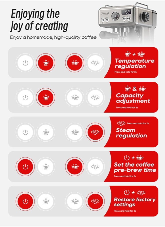HiBREW - Hibrew Espresso Coffee Machine 1350w 1.8L Water Tank Cappuccino Coffee Maker Stainless Steel H10A - Image 1