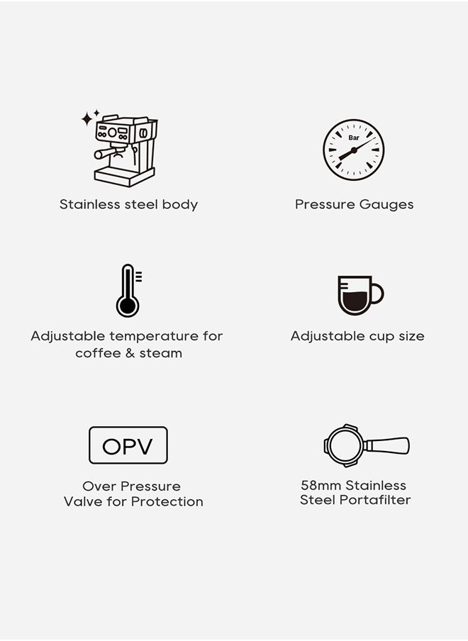 HiBREW - Hibrew Espresso Coffee Machine 1350w 1.8L Water Tank Cappuccino Coffee Maker Stainless Steel H10A - Image 1