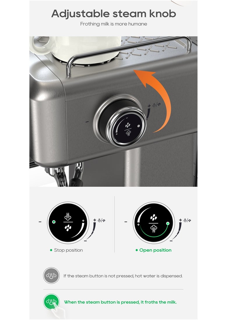 HiBREW - Hibrew Espresso Coffee Machine 1350w 1.8L Water Tank Cappuccino Coffee Maker Stainless Steel H10A - Image 1