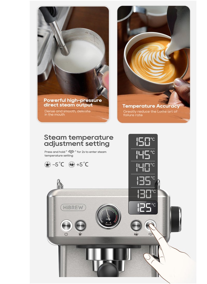 HiBREW - Hibrew Espresso Coffee Machine 1350w 1.8L Water Tank Cappuccino Coffee Maker Stainless Steel H10A - Image 1