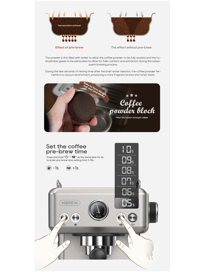 HiBREW - Hibrew Espresso Coffee Machine 1350w 1.8L Water Tank Cappuccino Coffee Maker Stainless Steel H10A - Image 1