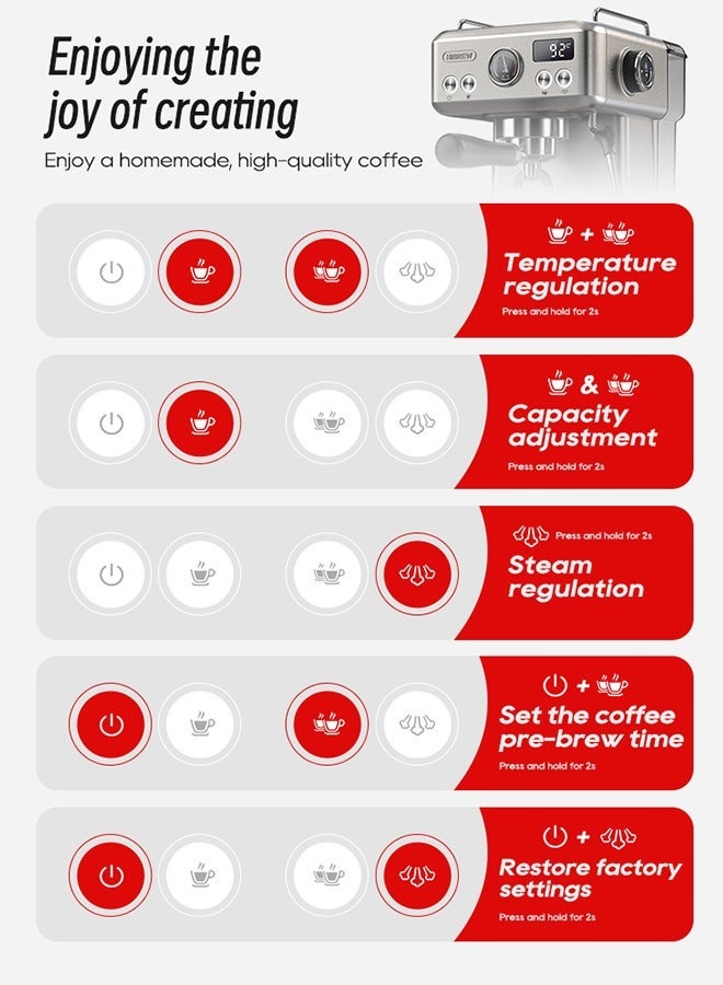 Hibrew Espresso Coffee Machine 1350w 1.8L Water Tank Cappuccino Coffee Maker Stainless Steel H10A - Image 5