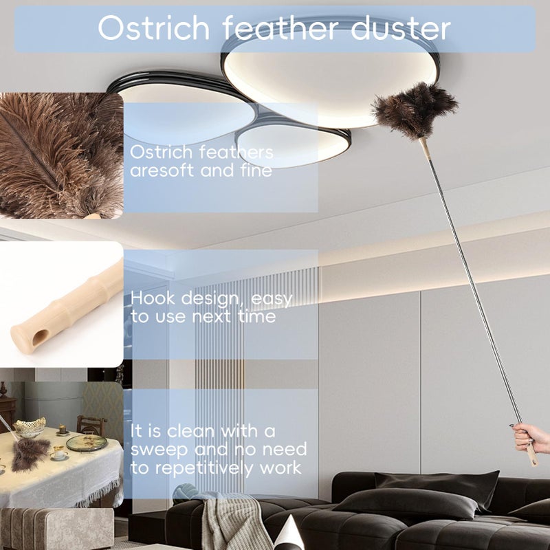 THARAHT Extendable Ostrich Feather Duster up to 27-94 inches Fluffy Feathers Long Handle Reusable for Cleaning Ceiling Fan Pendant lamp High Ceiling Blinds Furniture Feather Duster - Image 4