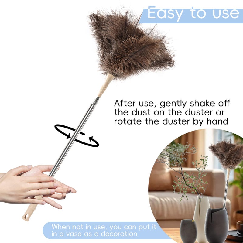 THARAHT Extendable Ostrich Feather Duster up to 27-94 inches Fluffy Feathers Long Handle Reusable for Cleaning Ceiling Fan Pendant lamp High Ceiling Blinds Furniture Feather Duster - Image 5