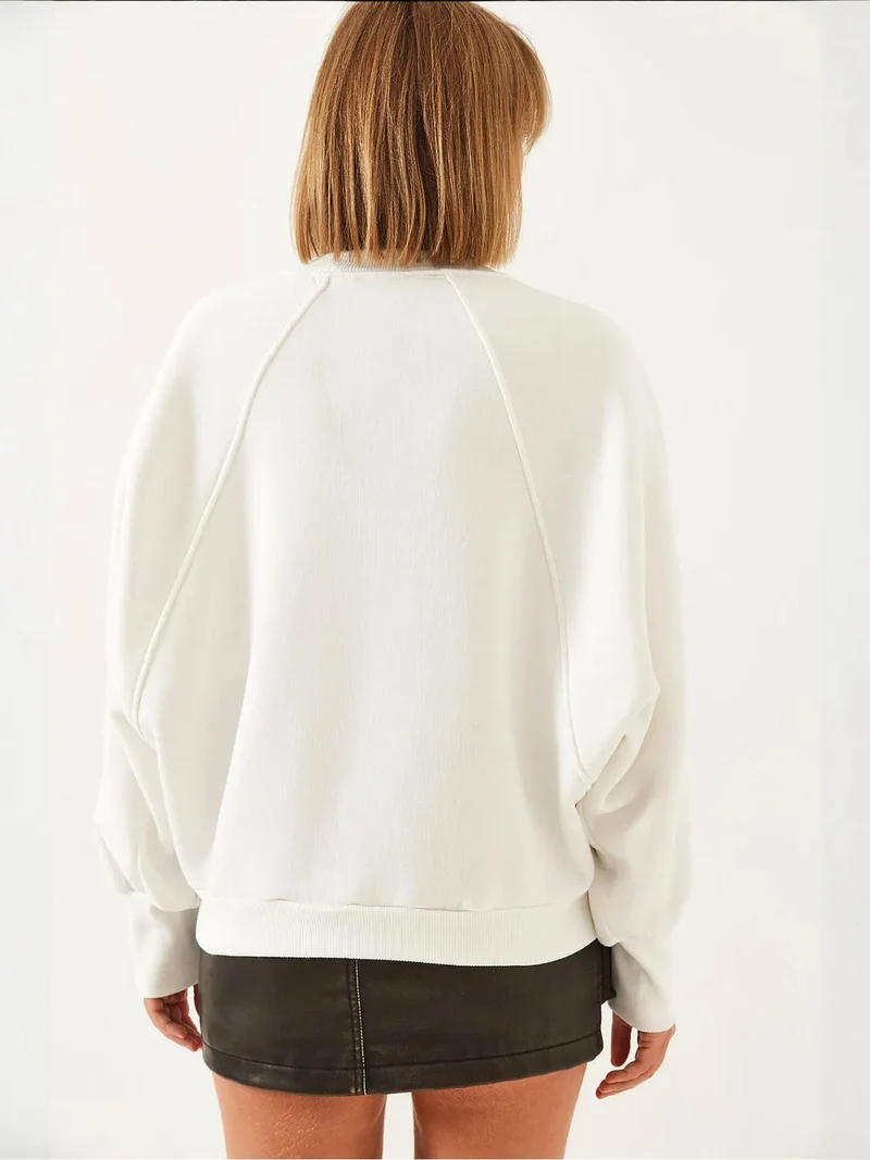 Bianco Lucci White LUCCI Embroidered Crew Neck Long Sleeve Sweatshirt for Women | Best Price UAE