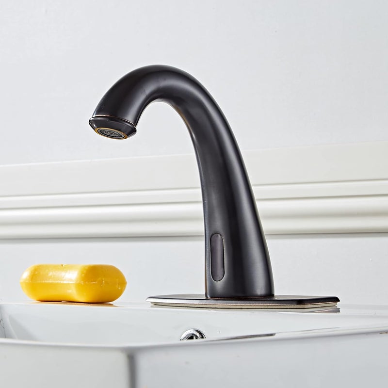 HOOMEE Automatic Touchless Bathroom Faucet Motion Sensor Activated Commercial Basin Sink Vantiy Hands Free Auto Off Infrared Mixer with Hole Cover Deck Plate Temperature Control Hot Cold Matte Black - Image 4