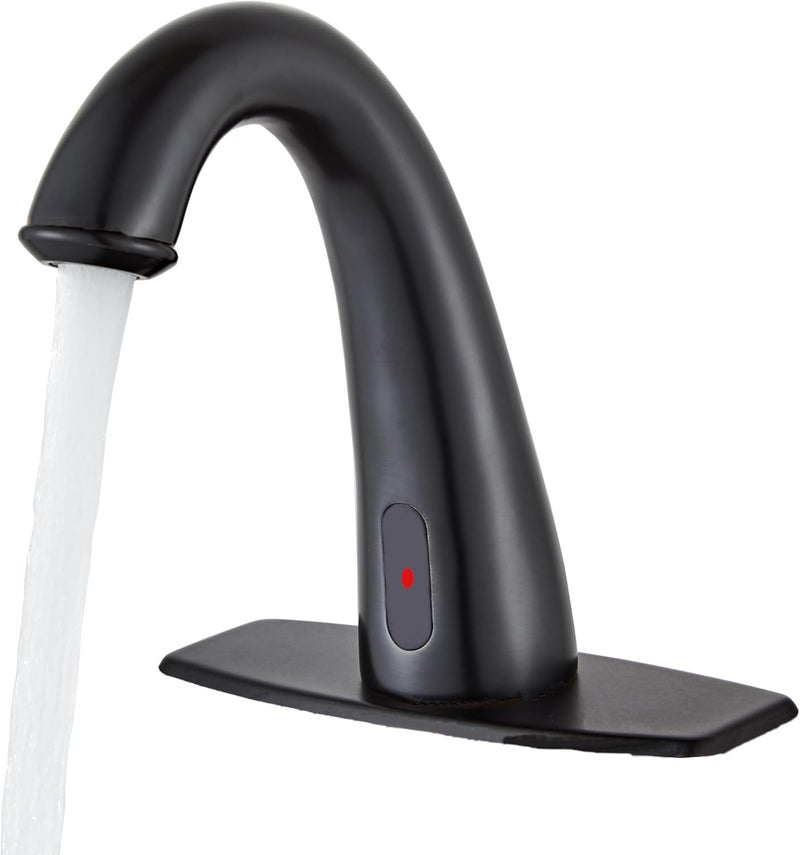 HOOMEE Automatic Touchless Bathroom Faucet Motion Sensor Activated Commercial Basin Sink Vantiy Hands Free Auto Off Infrared Mixer with Hole Cover Deck Plate Temperature Control Hot Cold Matte Black - Image 1