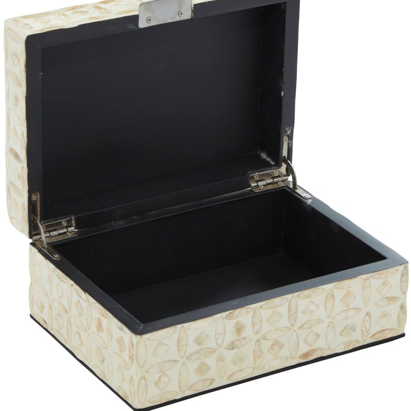 Deco 79 Mother of Pearl Shell Decorative Box Mosaic Storage Decorative Keepsake Boxes with Taupe Accents Set of 2 Storage Boxes 12 8W Beige