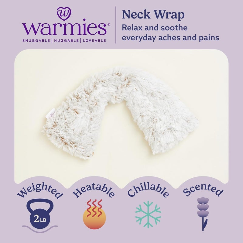 Warmies لفافة الرقبة والكتف القابلة للتسخين في الميكروويف - وسادة فخمة للتسخين والتبريد للاسترخاء المهدئ - دافئة ومرجحة للرقبة مع رائحة اللافندر - وسادة تسخين في الميكروويف للآلام - بني - Image 2
