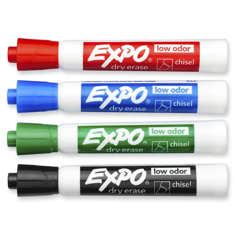 EXPO Low-Odor Dry Erase Markers, Chisel Tip, Assorted Colors, 4-Count - Image 2