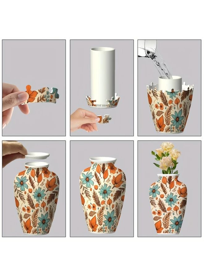 SH1690 وعاء أحجية ثلاثي الأبعاد من أوراق القيقب الحمراء 120 قطعة إناء زهور لتزيين المنزل والمكتب هدية - Image 3