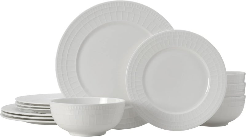 Mikasa طقم أدوات المائدة ميكاسا لوكس من البورسلين العظمى المقاوم للكسر 12 قطعة خدمة لـ 4 أشخاص أبيض - Image 4