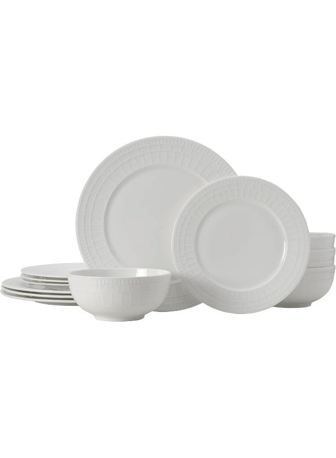 Mikasa طقم أدوات المائدة ميكاسا لوكس من البورسلين العظمى المقاوم للكسر 12 قطعة خدمة لـ 4 أشخاص أبيض - Image 5