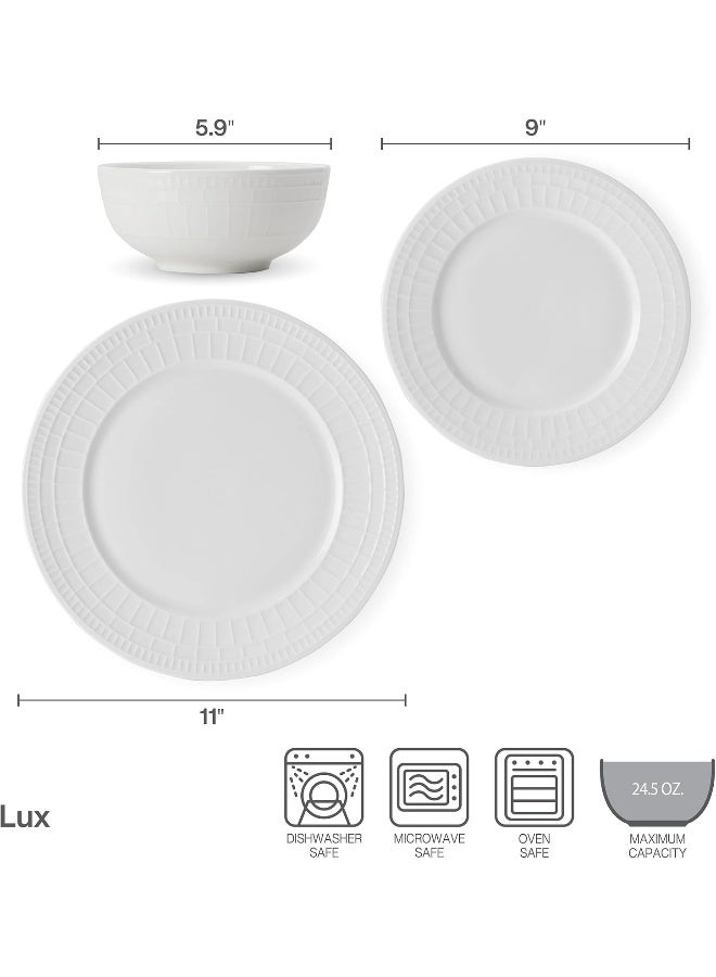 Mikasa طقم أدوات المائدة ميكاسا لوكس من البورسلين العظمى المقاوم للكسر 12 قطعة خدمة لـ 4 أشخاص أبيض - Image 2