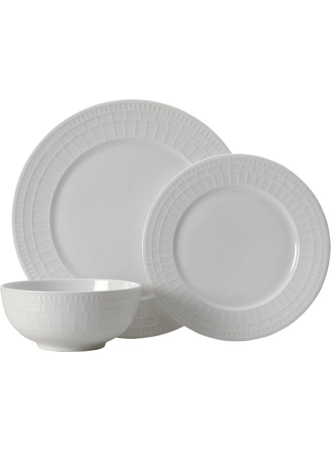 Mikasa طقم أدوات المائدة ميكاسا لوكس من البورسلين العظمى المقاوم للكسر 12 قطعة خدمة لـ 4 أشخاص أبيض - Image 1